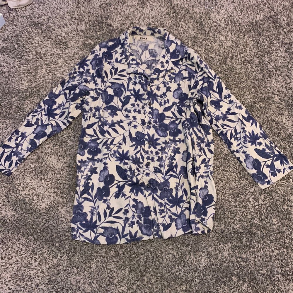 Flax mens floral button down long sleeve collared shirt